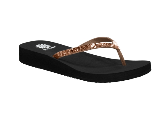 yellow box black sequin flip flops