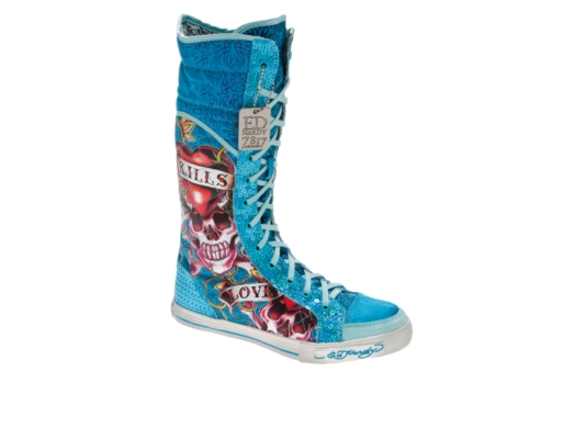 Ed Hardy Love Kills Sequined Canvas Boot