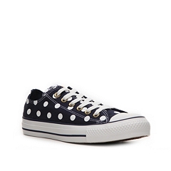 navy blue and white polka dot converse