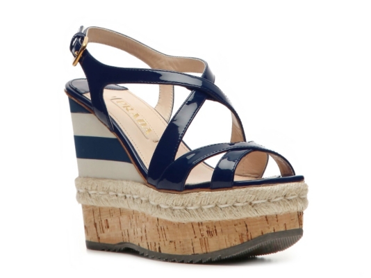 Prada Patent Leather Stripe Wedge Sandal