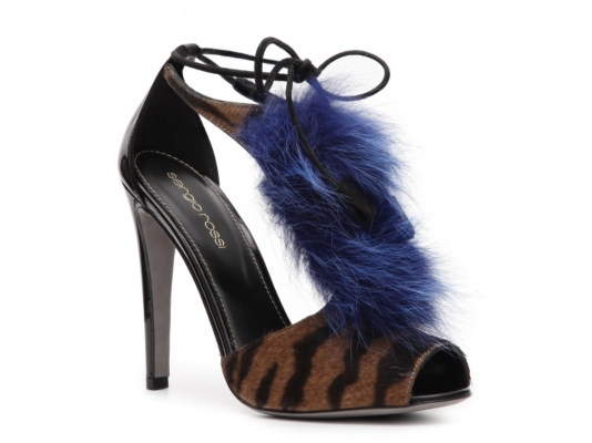 Sergio Rossi Pony Hair Peep Toe Sandal