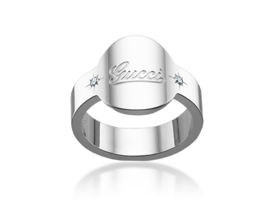 Gucci White Gold & Diamond Script Logo Ring