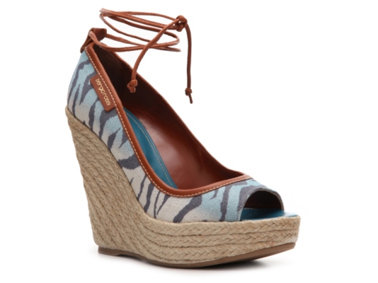 Sergio Rossi Printed Canvas Wedge Pump