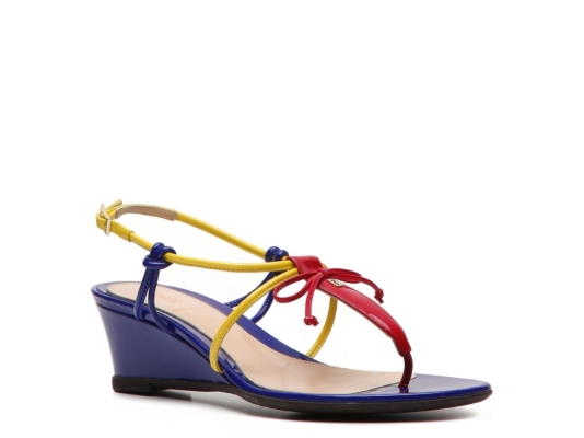 Fendi Color Block Leather Wedge Sandal