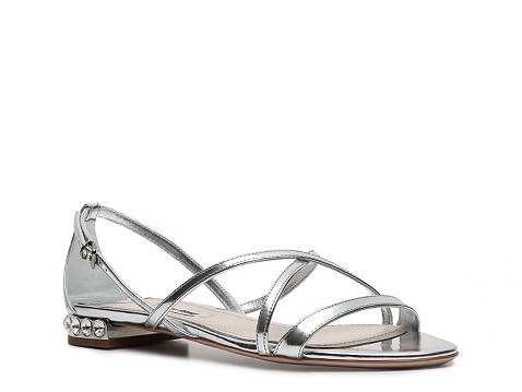 Miu Miu Metallic Leather Flat Sandal | DSW