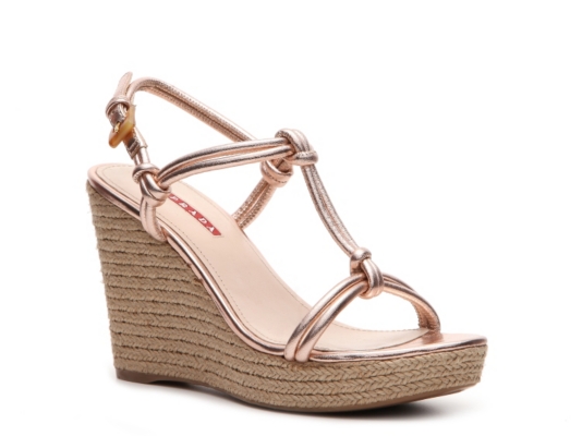 Prada Metallic Leather Wedge Sandal