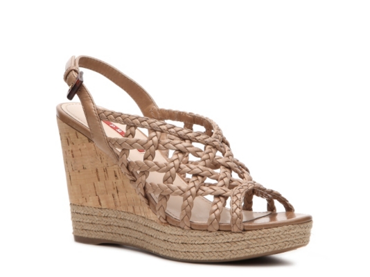 Prada Woven Leather Wedge Sandal