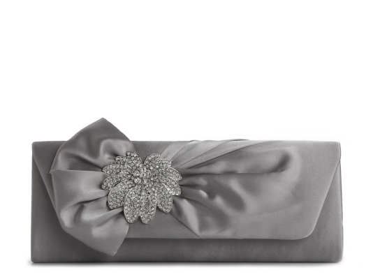 Lulu Townsend Satin Rhinestone Flower Clutch