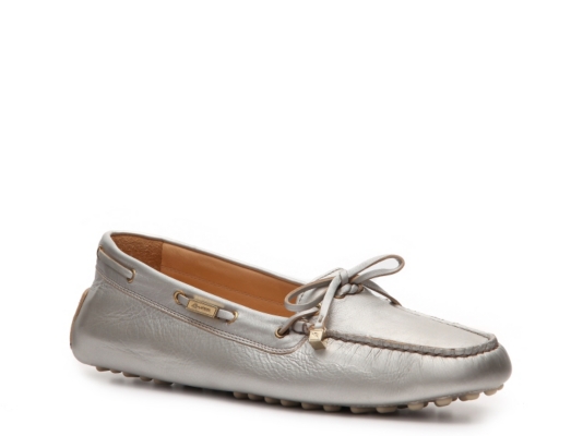 Santoni Metallic Leather Bow Moccasin