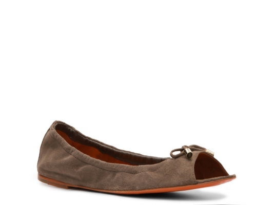 Santoni Suede Peep Toe Flat