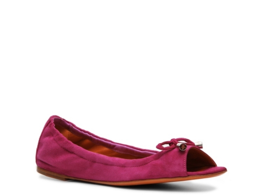 Santoni Suede Peep Toe Flat
