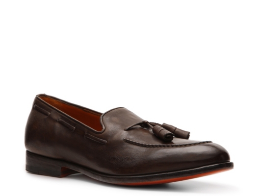 Santoni Distressed Leather Tassel Loafer