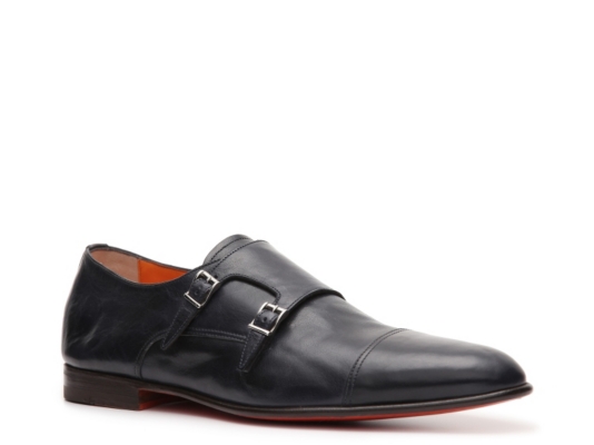 Santoni Leather Double Monk Slip-On