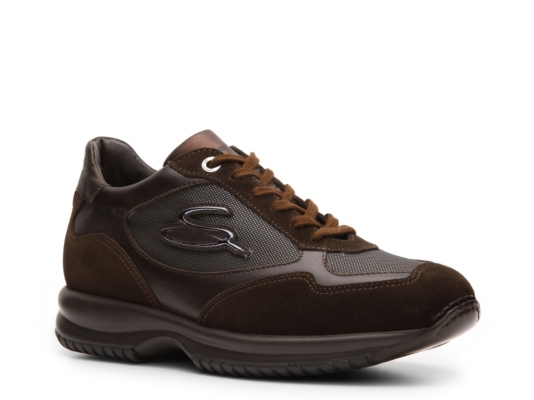 Santoni Suede & Canvas Logo Sneaker