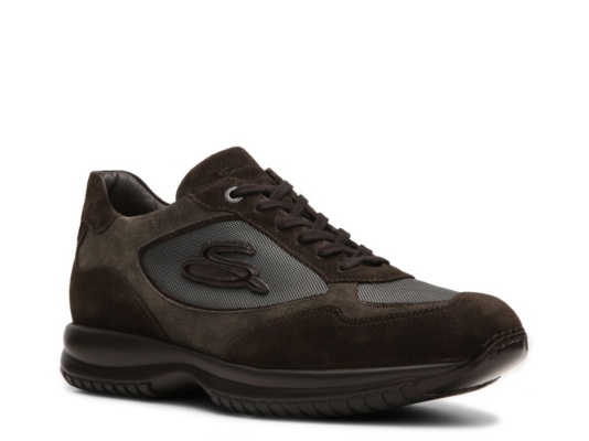 Santoni Suede & Canvas Logo Sneaker