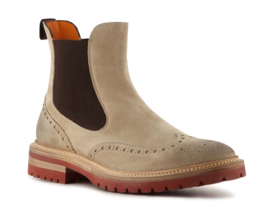 Santoni Burnished Suede Wingtip Boot