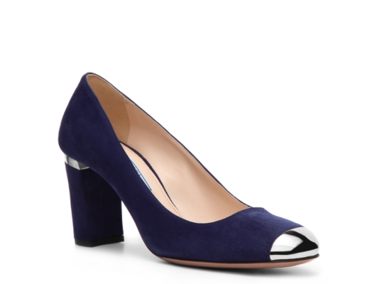 Prada Suede Metallic Cap Toe Pump