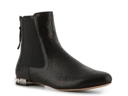 Miu Miu Cracked Leather Rhinestone Bootie