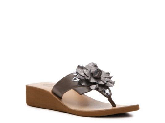 Yellow Box Hibiscus Wedge Sandal