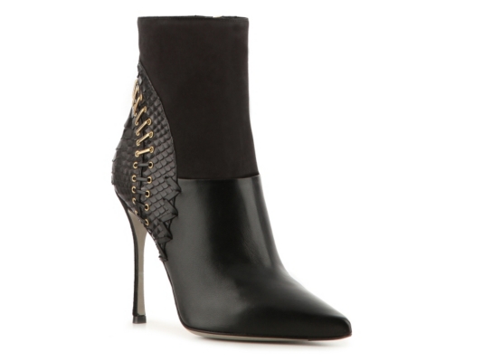 Sergio Rossi Leather & Suede Grommet Bootie