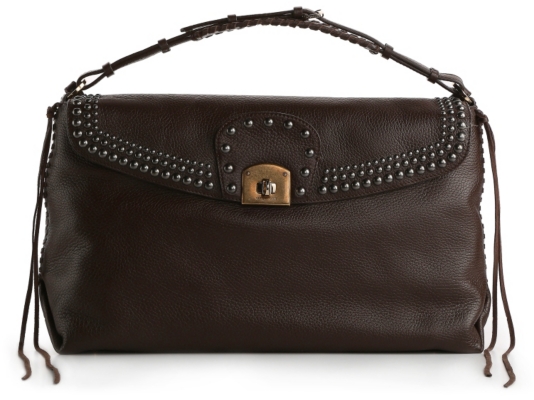 Sergio Rossi Large Leather Studded Shoulder Bag