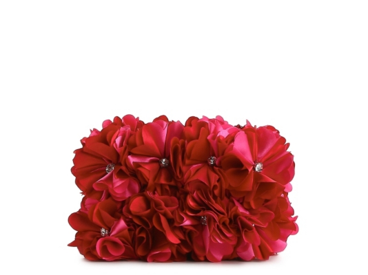 Lulu Townsend Satin Flower Covered Minaudiere Clutch