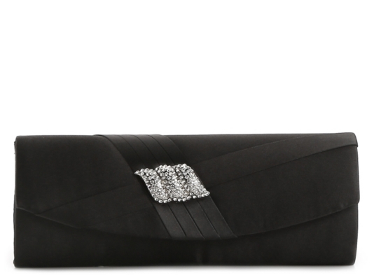 Lulu Townsend Satin Flap with Rhinestone Leaf Clutch