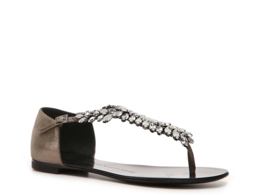 Giuseppe Zanotti Metallic Suede Crystal Flat Sandal
