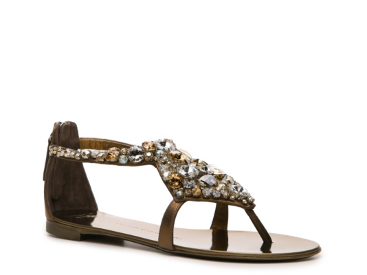 Giuseppe Zanotti Metallic Leather Embellished Flat Sandal