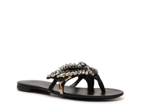 Giuseppe Zanotti Leopard Calf Hair Embellished Flat Sandal