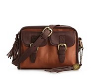 Crown Vintage Leather Double Pocket Crossbody Bag