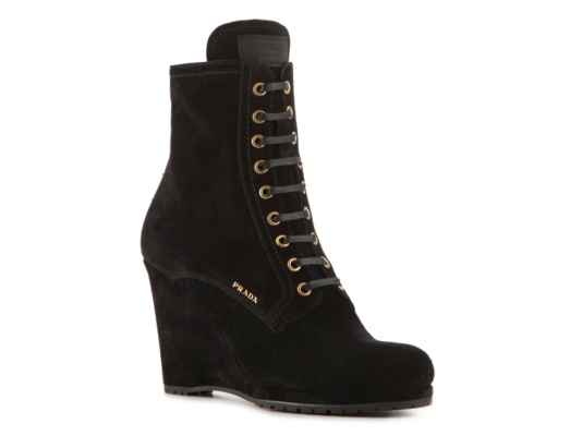 Prada Suede Wedge Bootie