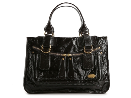 Chloe Patent Leather Oversize Zip Pocket Satchel