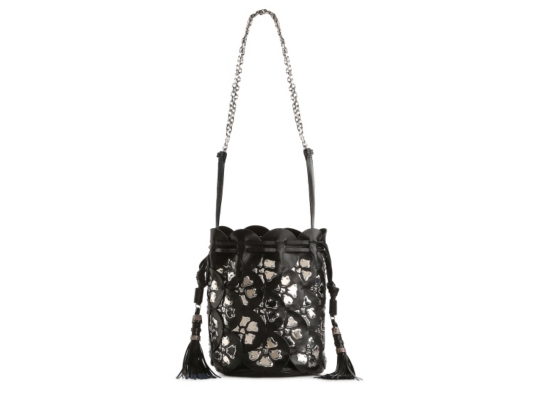 Chloe Leather Floral Hardware Bucket Shoulder Bag