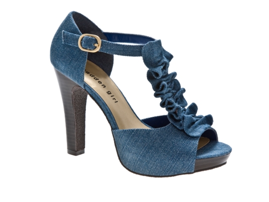 Madden Girl Setra Denim Ruffled T-Strap Platform