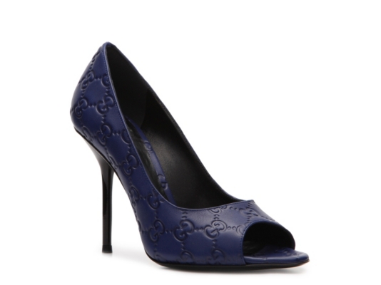 Gucci Embossed Leather Peep Toe Pump