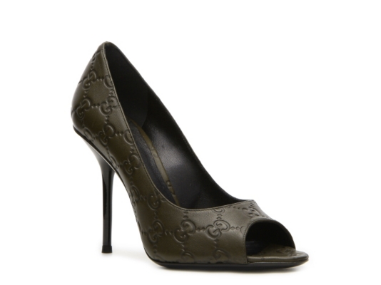Gucci Embossed Leather Peep Toe Pump