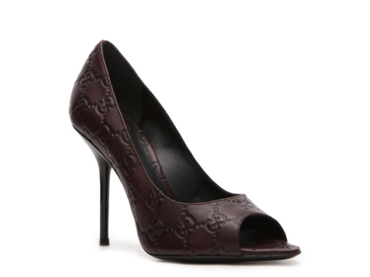 Gucci Embossed Leather Peep Toe Pump