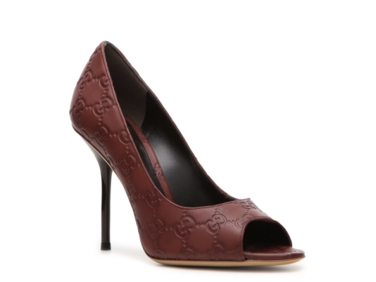 Gucci Embossed Leather Peep Toe Pump