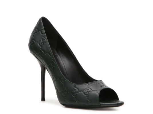 Gucci Embossed Leather Peep Toe Pump