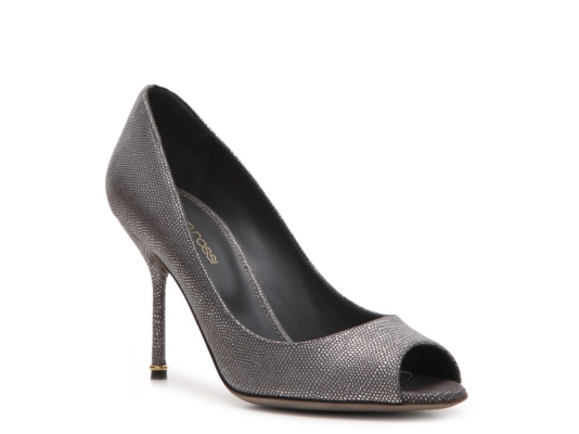 Sergio Rossi Pebbled Leather Peep Toe Pump
