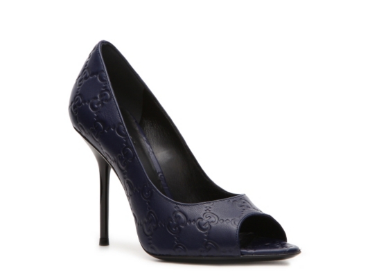 Gucci Embossed Leather Peep Toe Pump