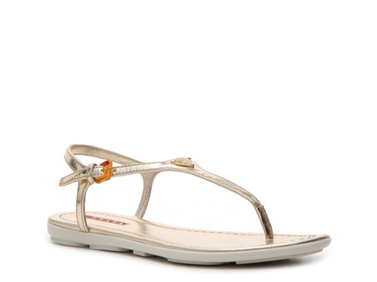 Prada Metallic Leather Flat Sandal