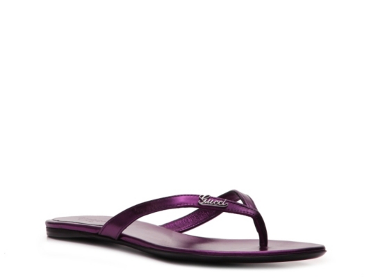Gucci Metallic Leather Script Flip Flop
