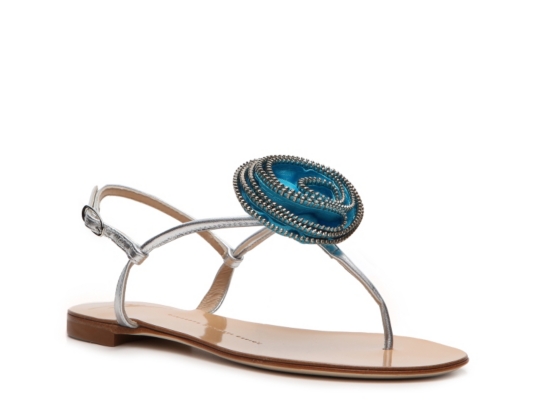 Giuseppe Zanotti Metallic Leather Flower Flat Sandal