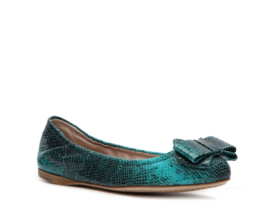 Miu Miu Reptile Leather Bow Flat