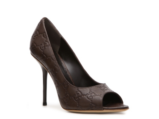 Gucci Embossed Leather Peep Toe Pump