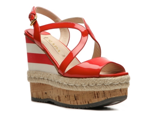 Prada Patent Leather Wedge Sandal