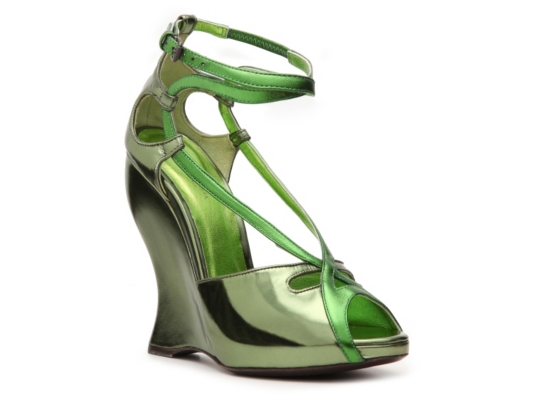 Bottega Veneta Metallic Leather Wedge Sandal