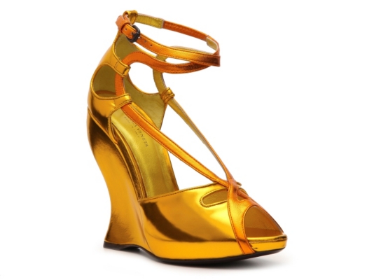 Bottega Veneta Metallic Leather Wedge Sandal